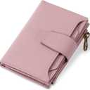 Airkit Small Wallet Women RFID Blocking Soft Leather Bifold Compact Card Holder Wallet for Women with Zipper Coin Pocket 4 ID Window (Light Pink)