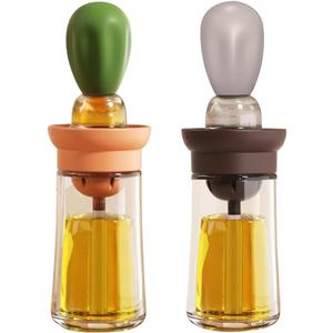 Oil Dispenser with Brush - 2 Pack Olive Oil Dispenser, 2 IN 1 Oil Dispensing Bottle with Basting Brush for Cooking Frying Baking Kitchen, T-OB21 Grey+Green