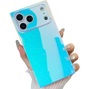 Cute Holographic Compatible with iPhone Rectangle Case, Slim Colorful Glossy Soft TPU Protective Durable Cases Cover for Women Girls(Blueray, 17 Pro Max)