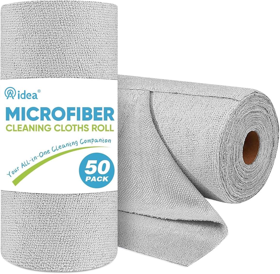 AIDEA Microfiber Cleaning Cloth Roll, 50PK, Paper Towels Reusable Grey Tear Away Towels, Washable Shop Rags, Microfiber Towels for Cars, Lint Free Rags for House, Kitchen, Window,11.5"11.5"