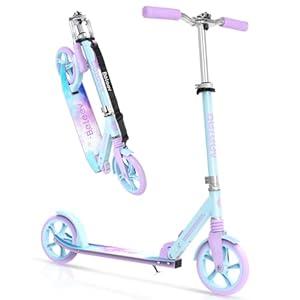 BELEEV V5 Scooters for Kids 6 Years and up, Folding Kick Scooter 2 Wheel for Adults Teens, 4 Adjustable Handlebar, 230mm Big Wheels, Lightweight Sports Commuter Scooter, up to 220lbs(Blue Purple)
