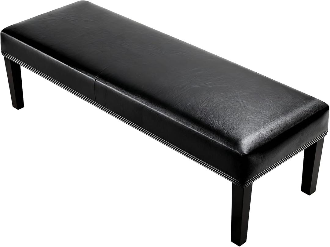 PU Leather Soft Stretch Dining Bench Cover, Removable Washable Protector for Gray Living Room, Bedroom, Kitchen Bench