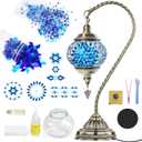 DIY Turkish Mosaic Lamp Kit, Bedside Turkish Lamp Bohemian Moroccan Unique Gift Idea, Mosaic Art & Craft Project Kits for Adults & Teens for Living Room (Blue)