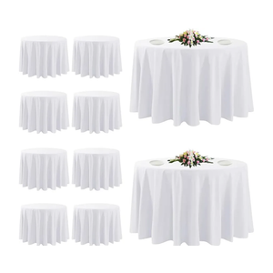 10 Pack White Round Tablecloths, 120 Inch Stain Resistant and Wrinkle Polyester Fabric Washable Table Clothes Cover for Kitchen Dining, Wedding, Reception Banquet, Birthday Party, Buffet