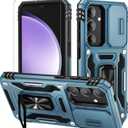 Pack of 5, WRJ for Samsung Galaxy S25/Galaxy S24 Case with Slide Camera Cover and Screen Protector, Military Grade Protection [Rotated Ring Kickstand] Heavy Duty Shockproof Protective Cover-Sky Blue