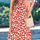 PRETTYGARDEN Womens 2026 Summer Halter Mini Dress Sleeveless Boho Floral Short Sundress Casual Flowy Beach Dresses (Red, M)
