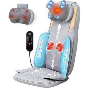 Shiatsu Neck and Back Massager with Heat,4D Kneading Back Massager for Pain Relief Deep Tissue,Back Massage for Chair,Dual-Neck Design,Adjustable Height,Gifts for Men Women Parents