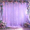 10ft x 10ft Lavender Tulle Photo Backdrop Curtain with Lights String for Parties Wedding Bridal Shower Sheer Lavender Curtain Backdrop for Birthday Baby Shower Photo Booth Photography