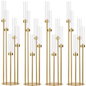 5 Arm Candelabra with Acrylic Lampshade Set of 4 Gold Candelabra for Wedding Table Birthday Party Home Decoration 39.4'' Candle Holder Fit LED Taper Candles