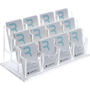 SANRUI Vertical Business Card Holder - Acrylic Clear Desktop Display Stand for Office, Home & Exhibition - Sleek Design, Durable, Easy Access,Professional Card Storage, 12 Slots