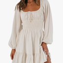 LILLUSORY Women's Long Sleeve Mini Cottagecore Dresses 2025 Summer Square Neck Casual Flowy Short Dress Spring Outfits S
