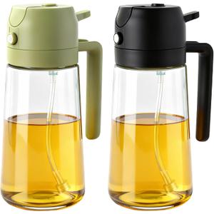 2Pcs Glass Oil Sprayer for Cooking 16oz/470ml, Kitchen Gadget for Air Fryer, Salad, BBQ, Frying Black+Green