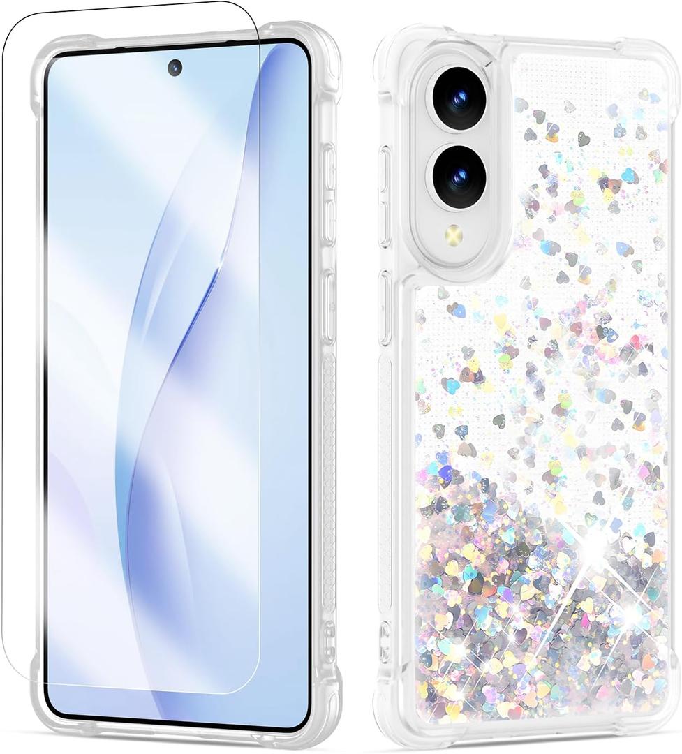 ANSHOW for Samsung Galaxy S25 Edge Case Glitter, Shockproof Samsung Galaxy S25 Edge Clear TPU Phone Case with One Screen Protector, Bling Glitters Case for Women, Silver