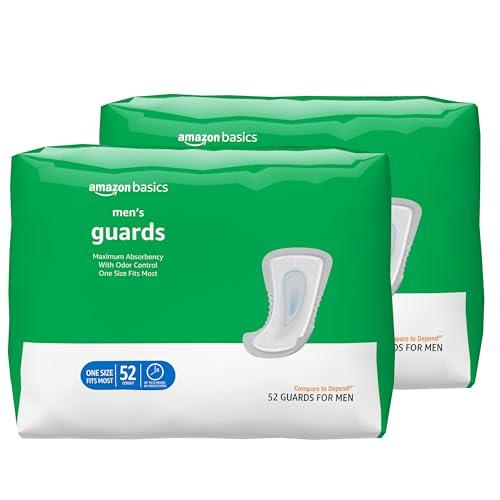 Amazon Basics Men's Incontinence Guards, Maximum Absorbency, Moisture-Wicking with Odor Protection, One Size Fits Most, 104 Count (2 Packs of 52)