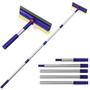 Squeegee for Window Cleaning, Window Squeegee for Home with 60" Long Handle,2 in 1 Window Cleaner Sponge and Dual Side Blade Rubber,Window Cleaner Tool with Long Handle for Glass, Windshield (Blue)