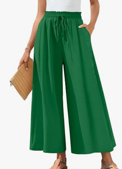 Bestbee Womens Palazzo Pants Wide Leg Gauchos Teacher Summer OutfitsFlowy Ankle Cropped Pant Dressy Casual Boho Pants Business Slacks Elastic Waist with Pockets, Size M