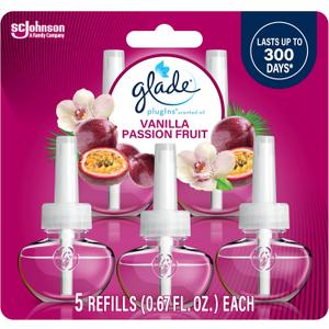 Glade PlugIns Refills Air Freshener, Scented and Essential Oils for Home and Bathroom, Vanilla Passion Fruit, 3.35 Fl Oz, 5 Count