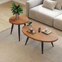 2-Piece Nesting Coffee Table Set, Oval & Round Mid-Century Modern Side Tables with MDF Tabletop & Metal Tapered Legs, Accent Table Set for Living Room, Small Spaces, Walnut, 19.6 Inches X 18.8 Inches X 19.6 Inches