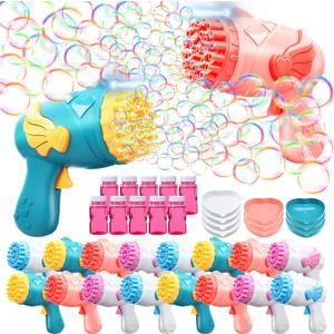 Pack of 10 Bubble Gun Bulk Kit with Lights and Bubble Solution for Kids 26 Holes Summer Toy Gift for Outdoor Indoor Birthday Wedding Party Adults Kids Toddlers