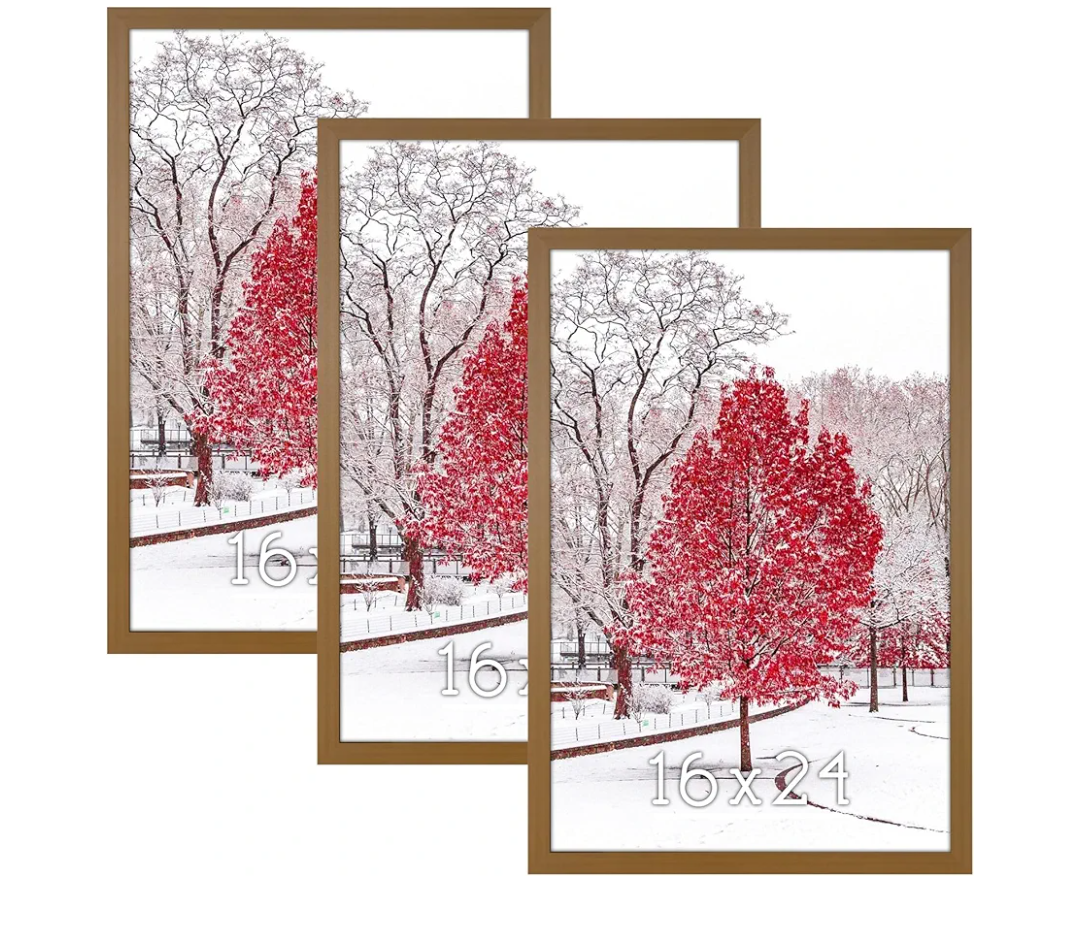 Light Brown 16x24 Frame Set of 3 - Rustic Woodgrain 16 x 24 Poster Frame with Plexiglass for Wall Gallery Display, 16x24 Picture Frame for Puzzles, Artwork, Photos and Posters - Ideal Christmas Day
