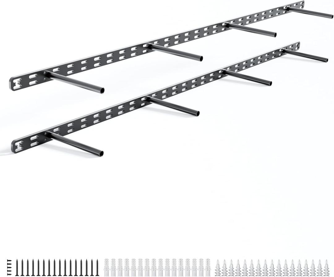 2pcs Floating Shelf Bracket Heavy Duty,Decorative Floating Shelf Hardware Hidden Black Metal Fireplace Mantel Brackets Without Jig (43"X8"X1.0" Without Tools)
