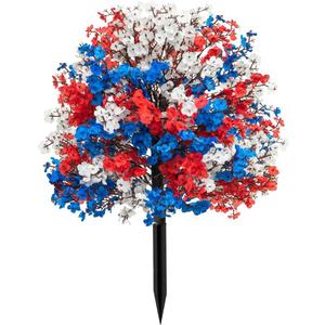 4th of July Babys Breath Artificial Flowers Topiary Ball Tree with Ground Stake, 20inch Red White and Blue Patriotic Flowers for Planter Porch Patio Yard Garden Decor