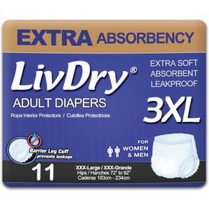 LivDry Adult Incontinence Underwear, Extra Absorbency Adult Diapers, Leak Protection (XXX-Large (11 Count)) (XXX-Large (11 Count))