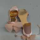 Coutgo Women's Bow Tie Heeled Sandals Chunky Heels One Strap Satin Ankle Buckle Dress Wedding Shoes, Pink, Size 8