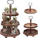 MRPAPA Tiered Tray Stand Wood Tier Serving Tray, Three Decorative Trays, Wooden Cupcake Stand 3 Tiered Farmhouse Trays for Home Decor(L 13.8 W 12.5 H 21.8)