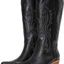 IUV Cowboy Boots For Women Western Cowgirl Boots with Chunky Heel Mid Calf Snip Toe Ideal for low insteps (8, Black)