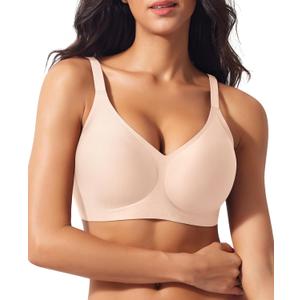 Wireless Jelly Bras for Women V Neck Seamless No Underwire Tshirt Bras Comfortable Padded Bralettes Everyday Bra with Support (Medium)