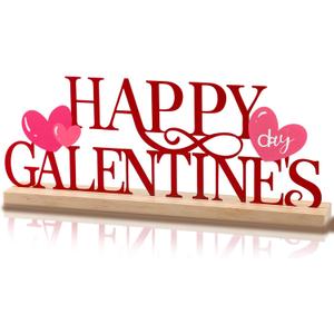 Happy Galentine's Day Decorations Meta Happy Galentines Letter Table Sign Farmhouse Friendship Valentine Tabletop Decorations with Wooden Base for Holiday Mantel Home Party Supplies