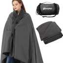 4-in-1 Large Camping Blankets - Waterproof, Windproof Fleece Outdoor Blankets for Stadium, Sports, Car, Concert - 81"x57", Portable (Dark Gray) (Regular)