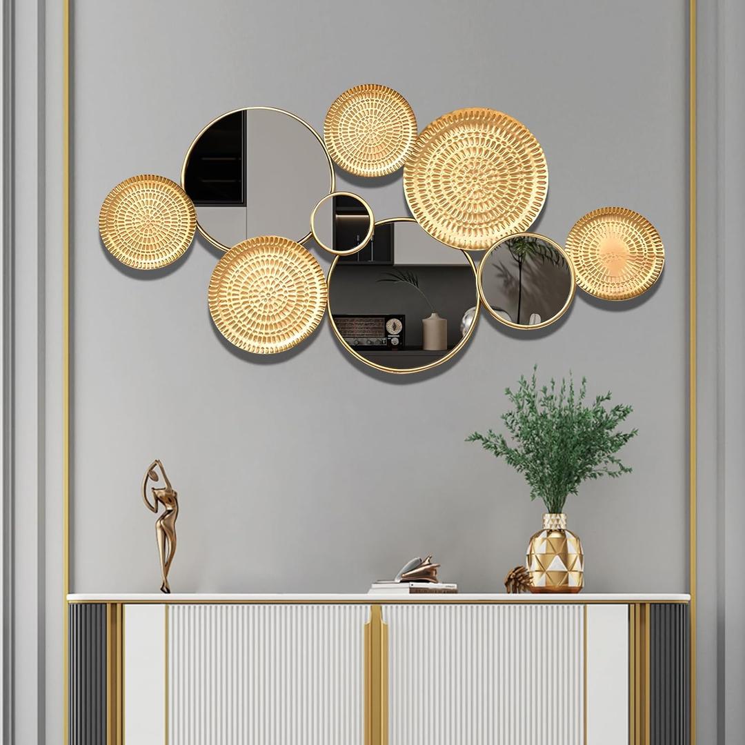 Gold Wall Mirrors Decorative,Large Modern Wall Art Mirror for Living Room Decor 45 * 23 Inch,Metal Entryway Wall Mirrors for Entryway Bedroom Home Decor (Gold)