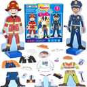 Atoylink Wooden Magnetic Dress up Dolls Pretend Play Set 40+ Pcs Occupations Community Helpers Matching Games Fridge Magnets for Toddlers Preschool Learning Toys Boys Birthday Gifts