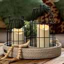 Homemory Rustic Farmhouse Lantern Decor with Flameless Candle & Remote Timer, 2PCS Stylish Metal Candle Holder Home Decorations for Fireplace Mantle Kitchen Dining Table Living Room