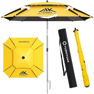 Patio Umbrella with Exclusive Black Coating, 7.2ft/7.8ft Heavy-Duty Double-Layer Nylon Canopy, Adjustable Tilt Sun Shade Outdoor Table Umbrella, UV Protection & Carry Bag for Beach, Fishing, Backyard