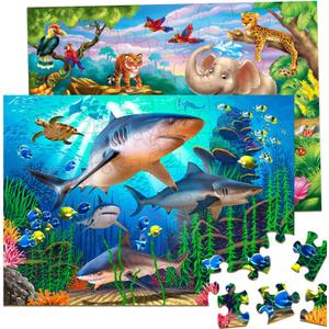 Puzzles for Kids Ages 4-8 2 x 60 Pieces Puzzles for Kids Ages 3-5 6-8 Toy for Learning Ocean & Forest Animals Educational Toys for Boy and Girl (2 Packs)