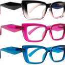 Stylish Blue Light Blocking Reading Glasses for Women 3 Pack with Spring Hinge, Multiple Strengths (3 Mix Color)