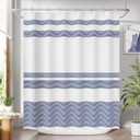 AmazerBath Navy Blue Shower Curtain, Blue and White Striped Bathroom Shower Curtain with 12 Shower Curtain Hooks, Rustic Fabric Blue and White, 72x72 Inches