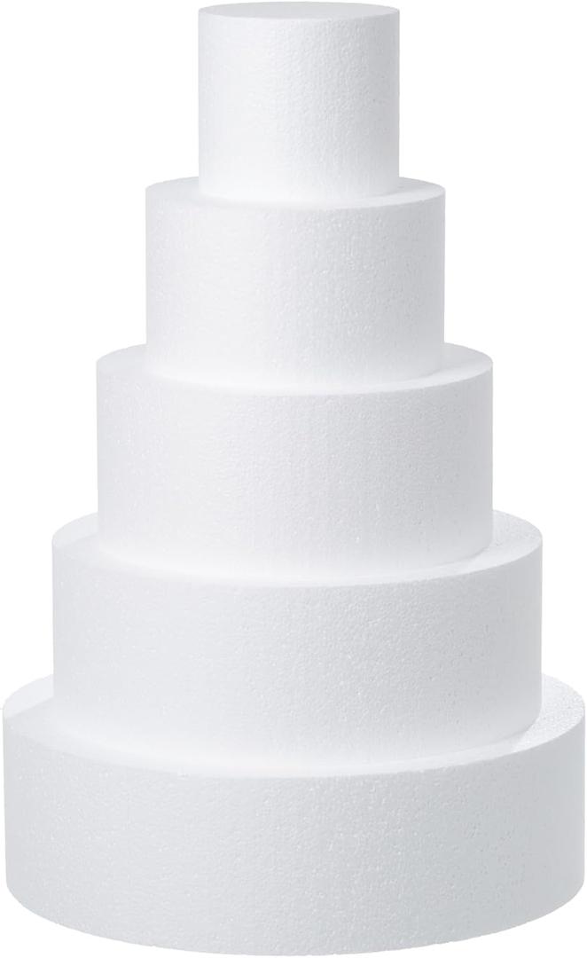 Crafare 5 Tiers Round Foam Cake Dummies Set 20 Inch Tall White Fake Cake Dummy Set 4 6 8 10 12 for Wedding Supplies Baby Shower Birthday Decorating Display