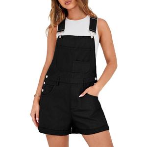 Lepunuo Rompers for Women Denim Overalls Summer Adjustable Casual Loose Fit Bib Jeans Short Jumpsuits Outfits (Black, S)