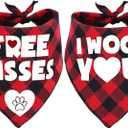 2 Pack Valentine's Dog Bandana, Holiday Buffalo Plaid Bandana Scarfs for Small Medium Large Dogs Cats Pet Puppies (Free Kisses)