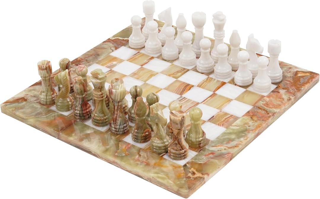 Radicaln Marble Chess Set 15 Inches Green Onyx & White Handmade Travel Chess Sets for Adults - 1 Chess Board & 32 Chess Pieces - Chess Board Games