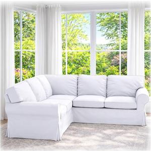 Custom Slipcover Replacement Cover Only, Cotton Ektorp 2 2 Sofa Replacement Cover is Custom Made for IKEA Ektorp Corner Or Sectional Sofa Slipcover, 1 Sofa Cover + 11 Cushion Covers (Pure White)