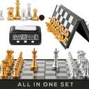 Magnetic Chess Game & Digital Clock Timer Set - Professional and Portable, 14" x 14" Travel Chess, Board Games