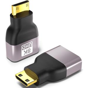 Mini HDMI to HDMI Adapter 2-Pack, Gold-Plated 8K@60Hz 4K@144Hz 2K@240Hz, High-Speed Bidirectional Adapter for Laptop, TV, Monitor, Camera, DSLRRoku, Projector, PS5, Xbox - Compact & Durable