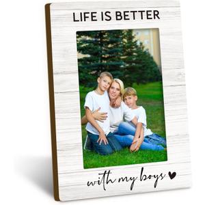 Mom Son 4x6 Picture Frame, Best Mom Gifts, Mothers Day Birthday Gifts from Sons, Mother of Sons Photo Frame, Life Is Better with My Boys Picture Photo Frames for Desk Decor