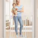 34" Extra Tall Baby Gate for Stairs, Auto Close Stroller Friendly Dog Gate Indoor for Doorways, Pressure Mounted 29"-40" Wide Baby Gate, Easy Walk Through Gate for Children & Pets, White