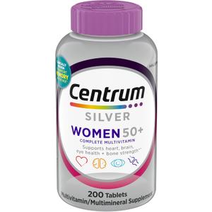 Centrum Silver Women's Multivitamin for Women 50 Plus, Multivitamin/Multimineral Supplement with Vitamin D3, B Vitamins, Non-GMO Ingredients, Supports Memory and Cognition in Older Adults - 200 Ct, BB Date: 03/2027